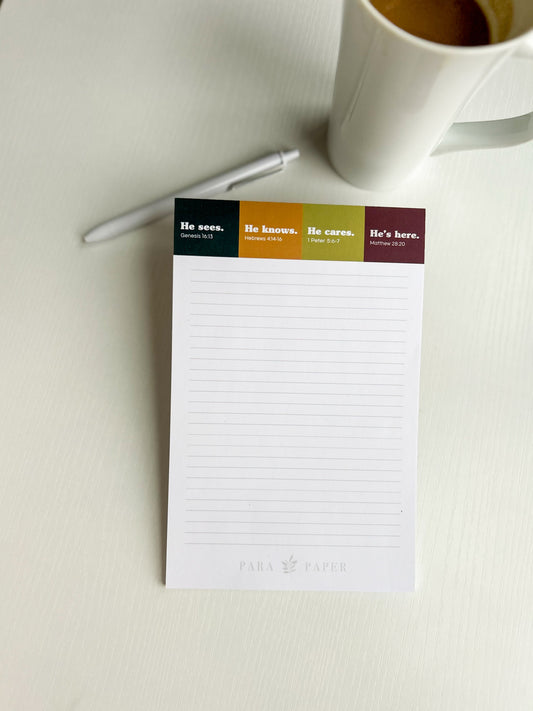 Notepad Lined - Sees. Knows. Cares. Here.